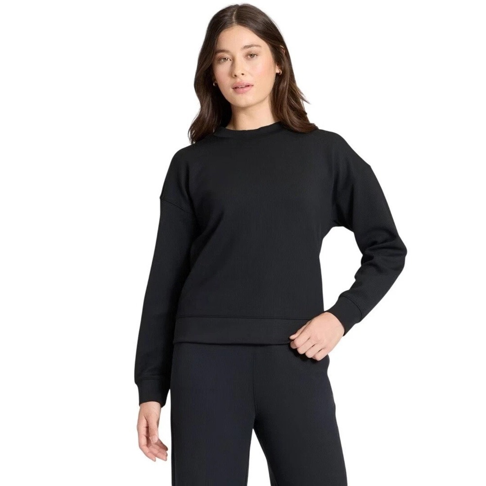 All in Motion Womens Black Airy Sleek Crewneck Ribbed Pullover Sweatshirt Size S
